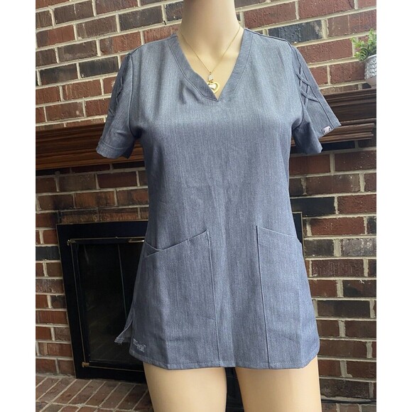 Grey’s Anatomy By Barco Size XXS  gray Scrub Top Short Sleeve V Neck Pockets - Picture 1 of 11